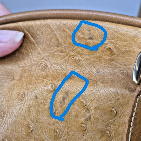 Carryland Tan Faux Ostrich Leather Satchel Purse – Double Handle Handbag - Picture 10 of 14